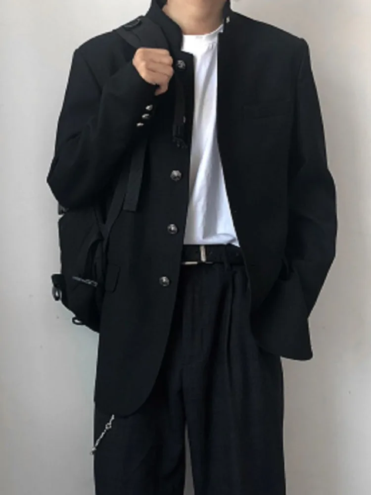 Japonsko Štýl Školskú Uniformu Bunda Stojan Golier Muži Ženy Tunika Sako DK Kostým Čierny Kabát So Štítkom Vysokej Verzia