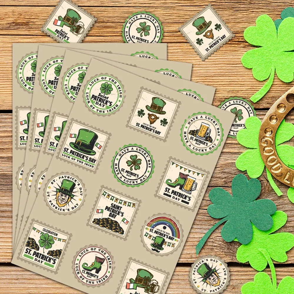 4 Listy St. Patrick ' s Day Štítok Nálepky DIY Strana Obálky Darčekové Dekorácie Tesnenie Nálepky na kancelárske potreby